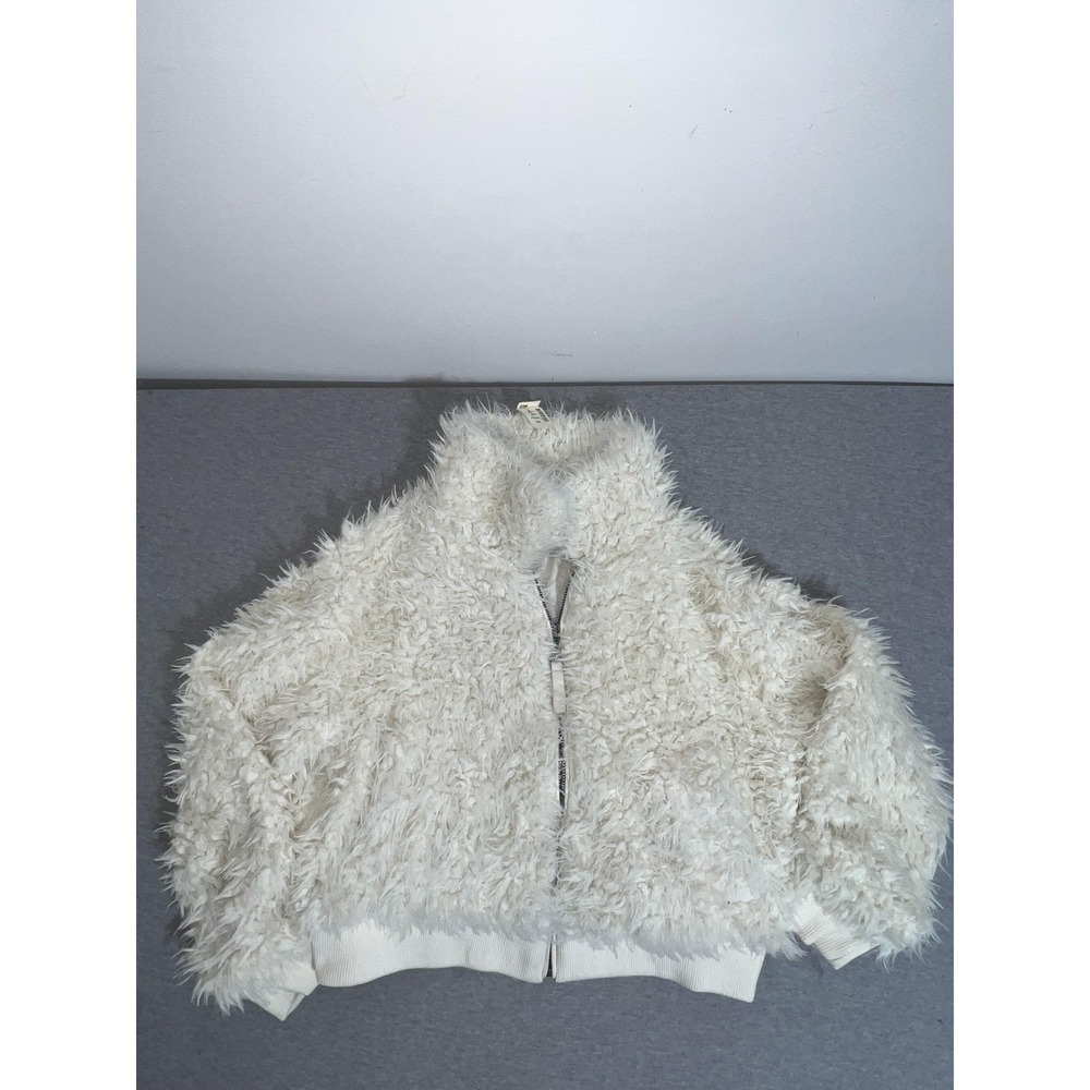 Aeropostale Jacket Womens Large White Faux Fur Zip Up Fluffy Shaggy New NWT Cozy